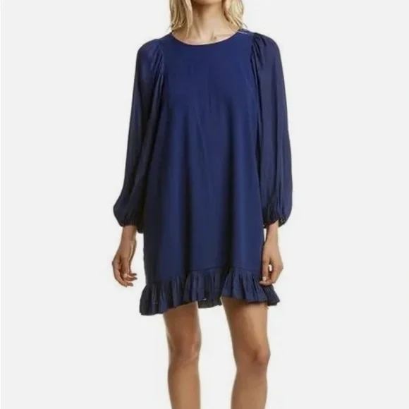 dark blue long sleeve mini dress Cosmala Denim Long Sleeve Mini Dress - Indigo Blue